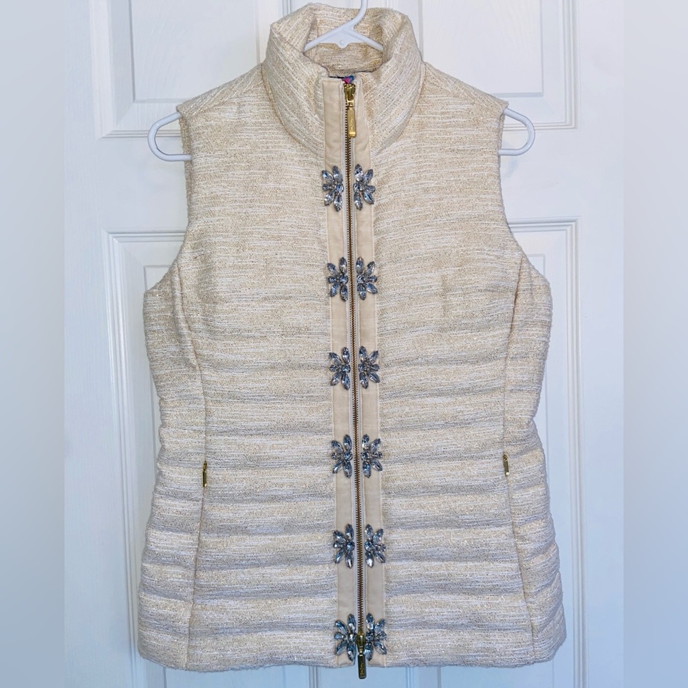 Lilly Pulitzer Noella Vest Gold Metallic Resort Boucle